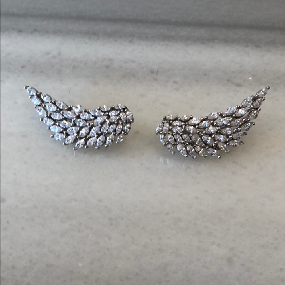 .925 sterling silver angel wing ear climbers